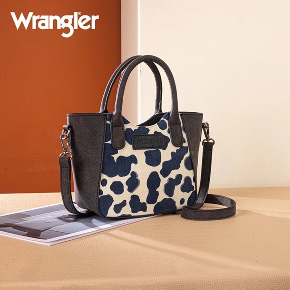 WRANGLER ALL-OVER COW PRINT MINI TOTE BAG Black - Picture 1 of 4
